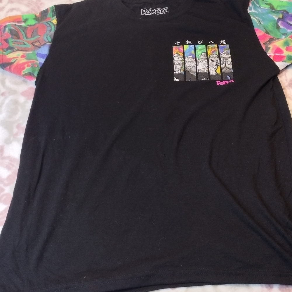 Women's Large Popeye Shirt Used Black Japanese Anime Style